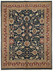 Vamave Lacivert Çiçekli Pamuk ve Yün Uşak Halısı 267x357 cm