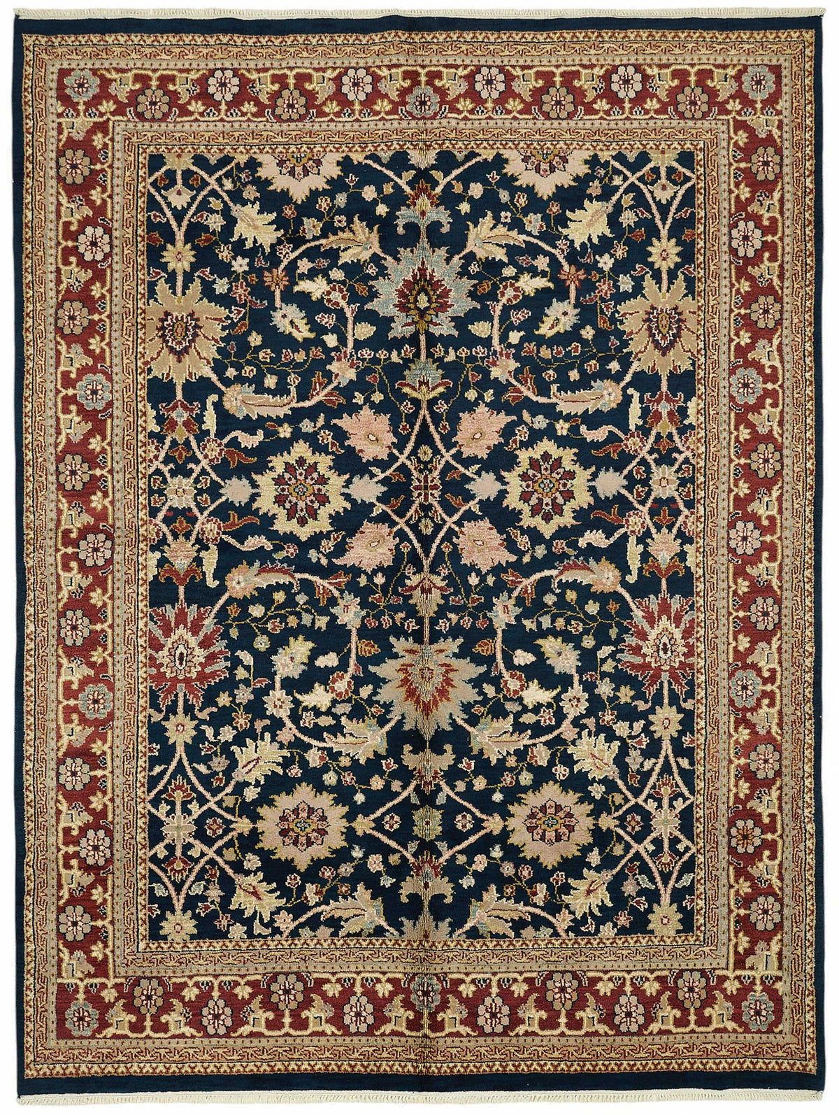 Vamave Lacivert Çiçekli Pamuk ve Yün Uşak Halısı 267x357 cm