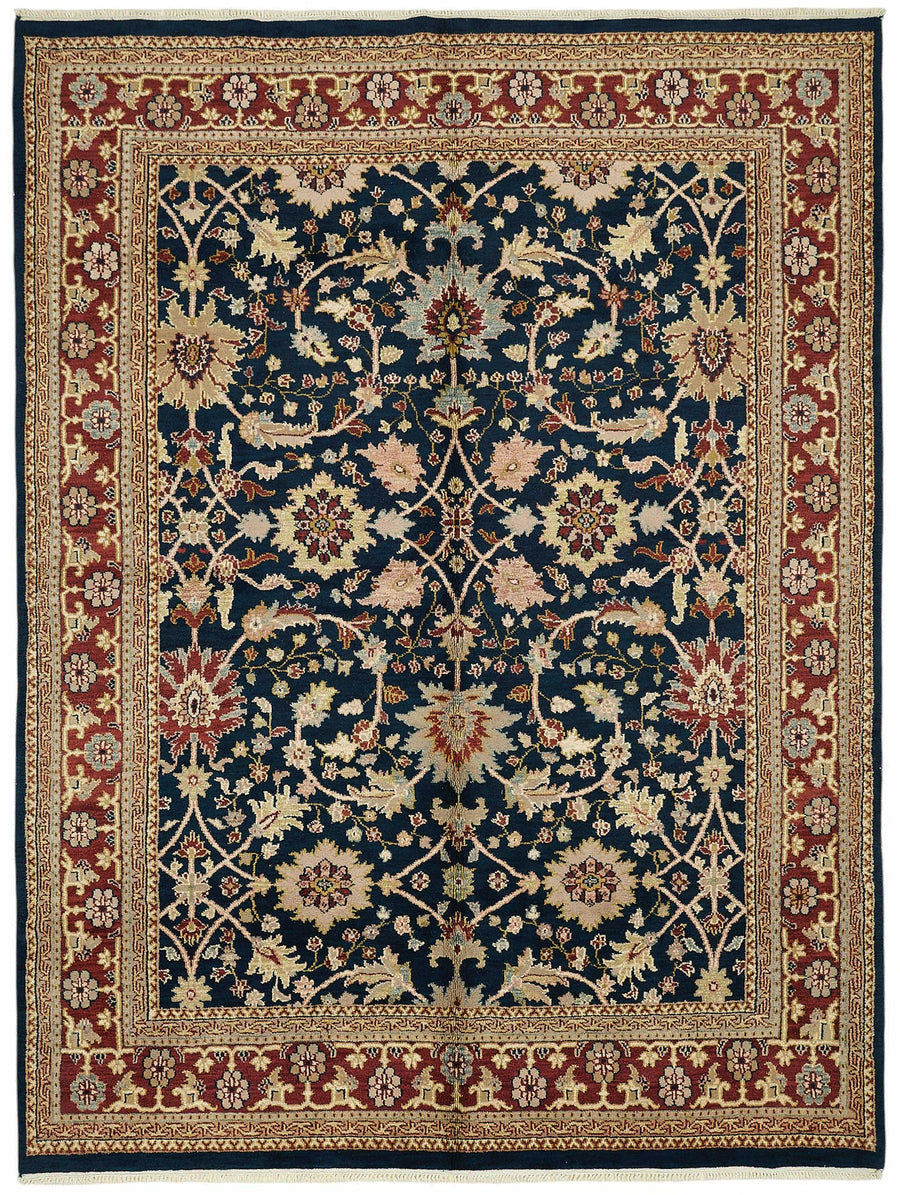 Vamave Lacivert Çiçekli Pamuk ve Yün Uşak Halısı 267x357 cm