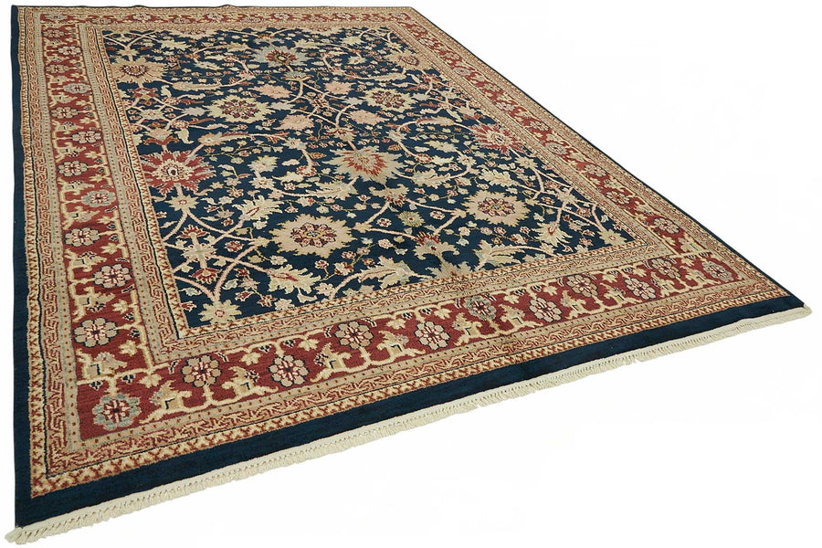 Vamave Lacivert Çiçekli Pamuk ve Yün Uşak Halısı 267x357 cm – genel görünüm