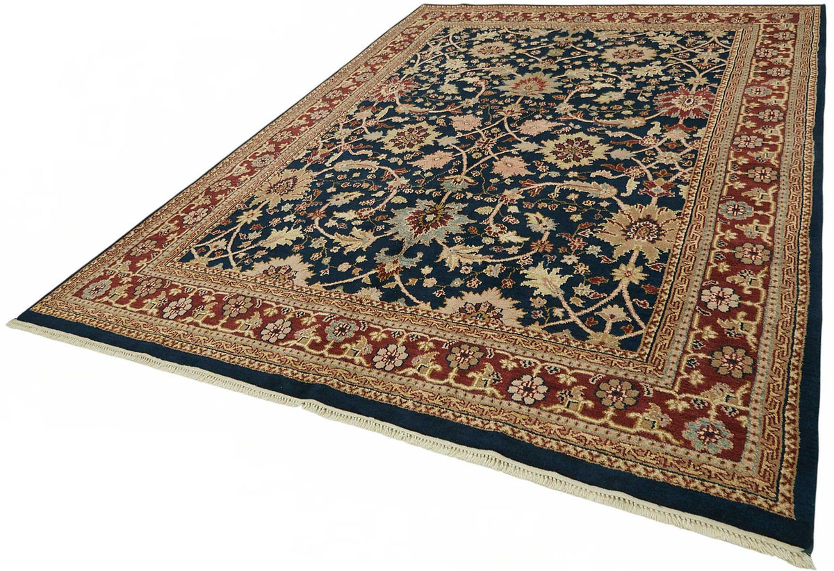 Vamave Lacivert Çiçekli Pamuk ve Yün Uşak Halısı 267x357 cm – doku yakın çekim