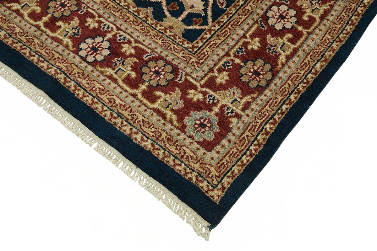 Vamave Lacivert Çiçekli Pamuk ve Yün Uşak Halısı 267x357 cm – detay görünümü
