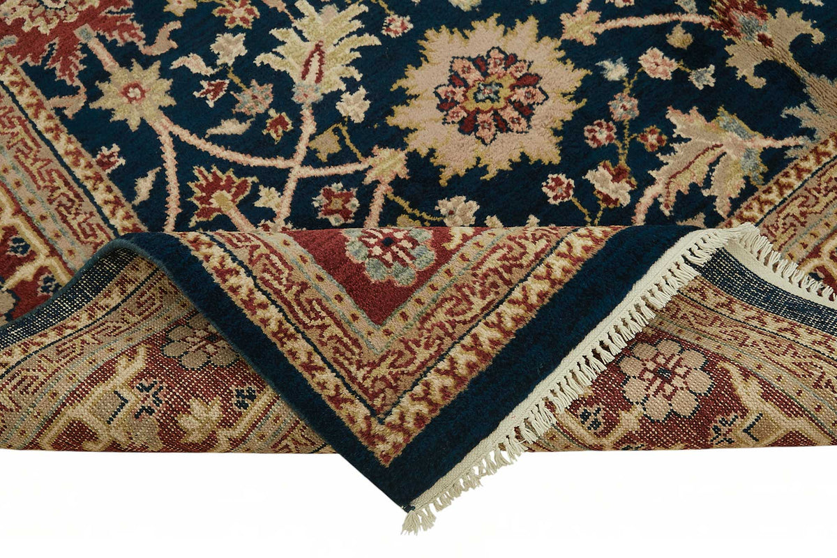 Vamave Lacivert Çiçekli Pamuk ve Yün Uşak Halısı 267x357 cm – kenar detayı