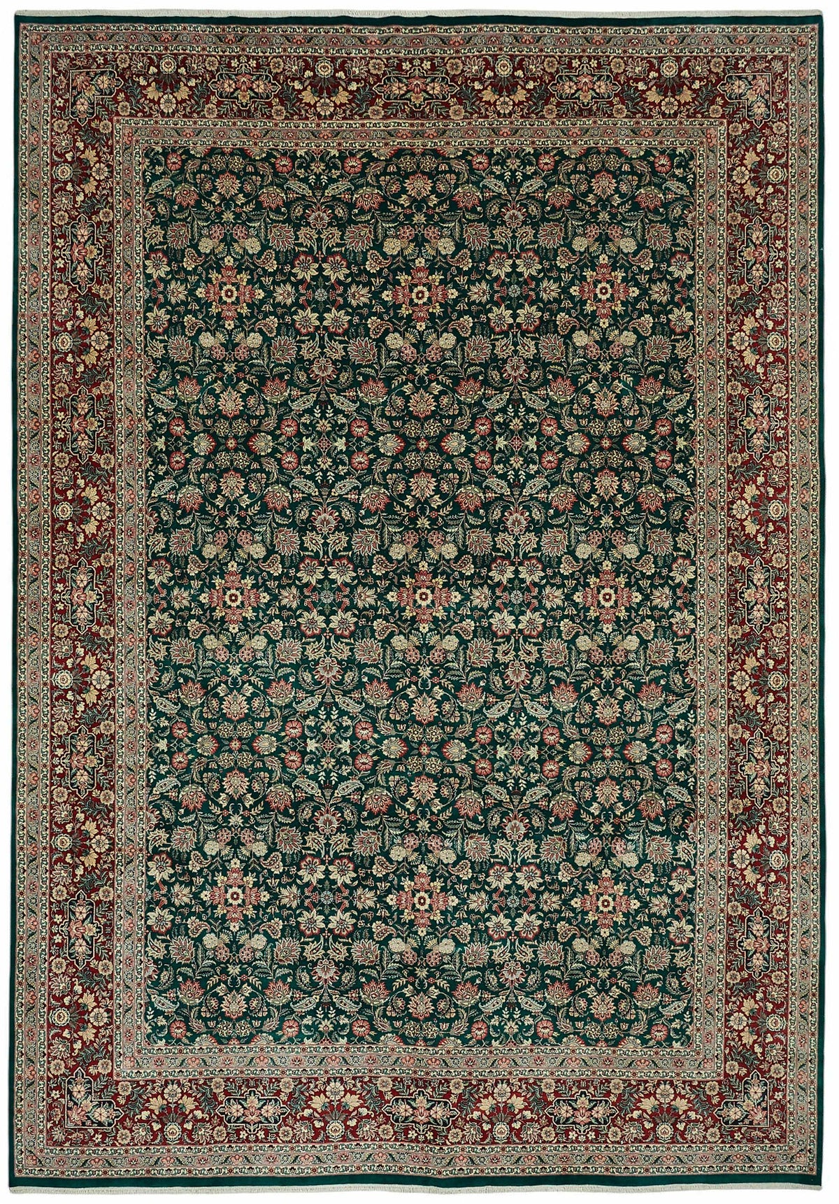 Vamave Koyu Yeşil Çiçekli Yün ve Pamuk Uşak Halısı 305x443 cm