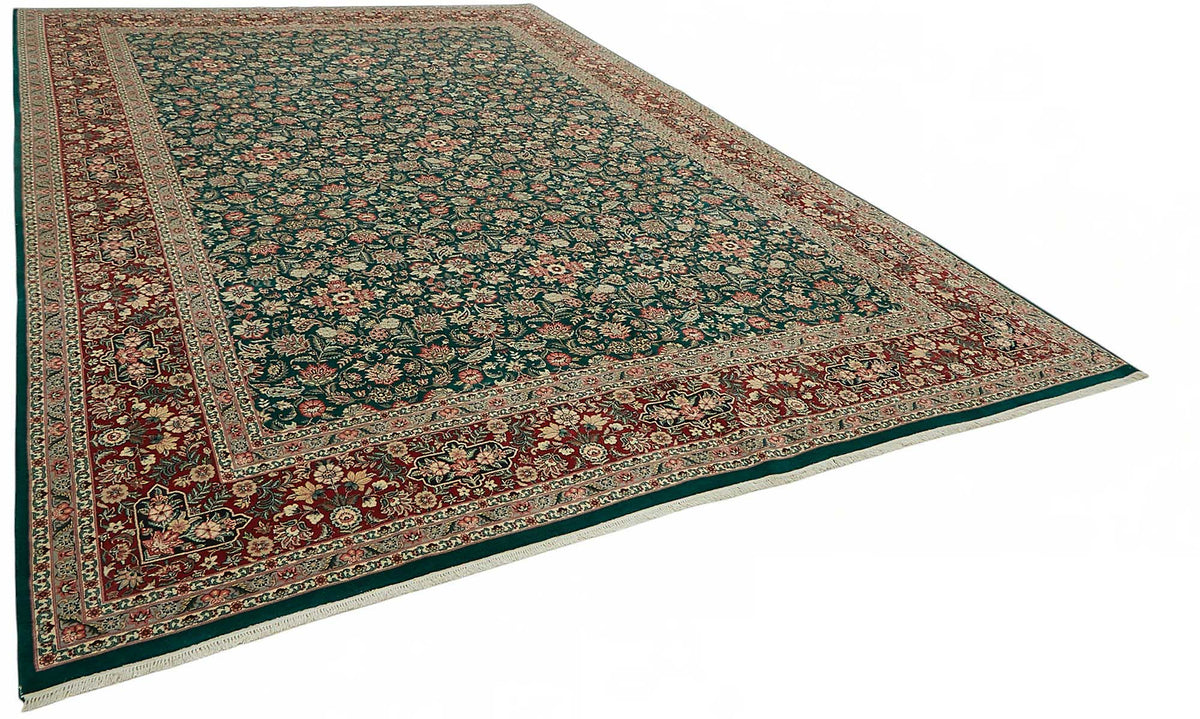 Vamave Koyu Yeşil Çiçekli Yün ve Pamuk Uşak Halısı 305x443 cm – genel görünüm