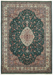 Vamave Zümrüt Yeşili ve Bej Çiçekli Yün Uşak Halısı 295x417 cm