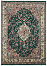 Vamave Zümrüt Yeşili ve Bej Çiçekli Yün Uşak Halısı 295x417 cm