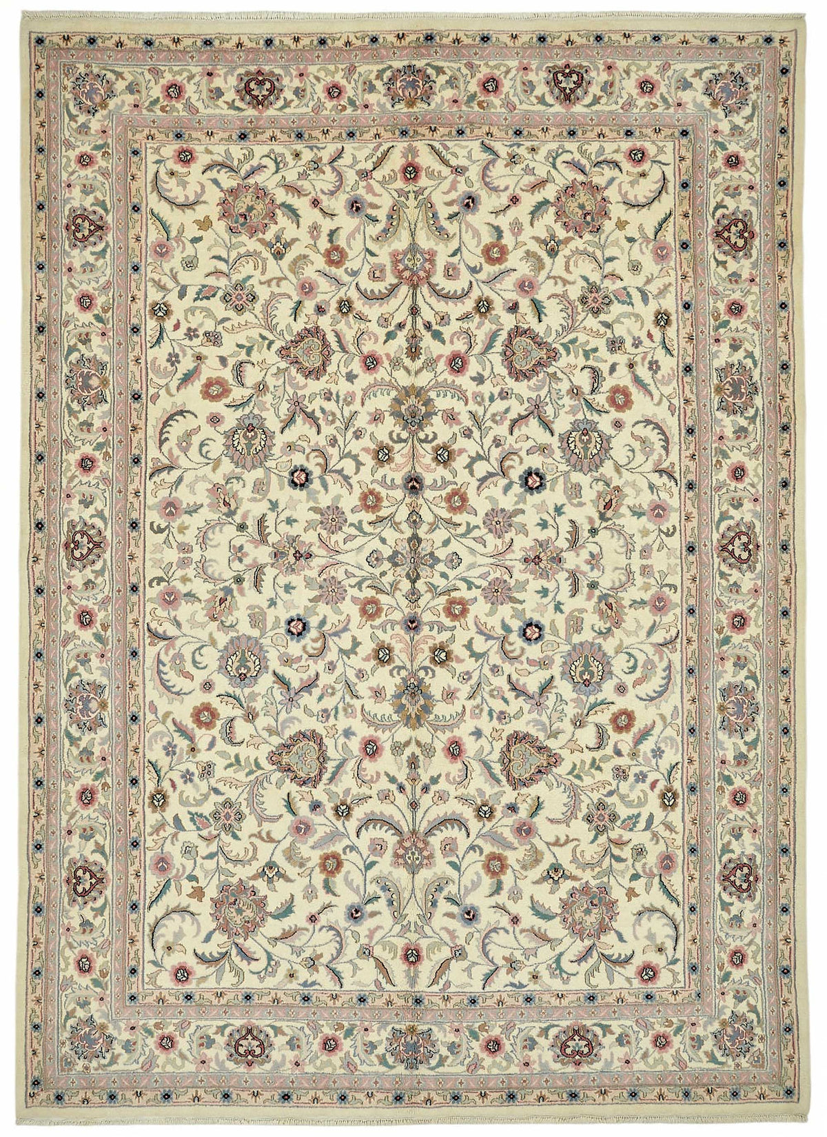 Vamave Düz Krem Halı Uşak El Dokuma Çiçek Desenli 267x375 cm 49256