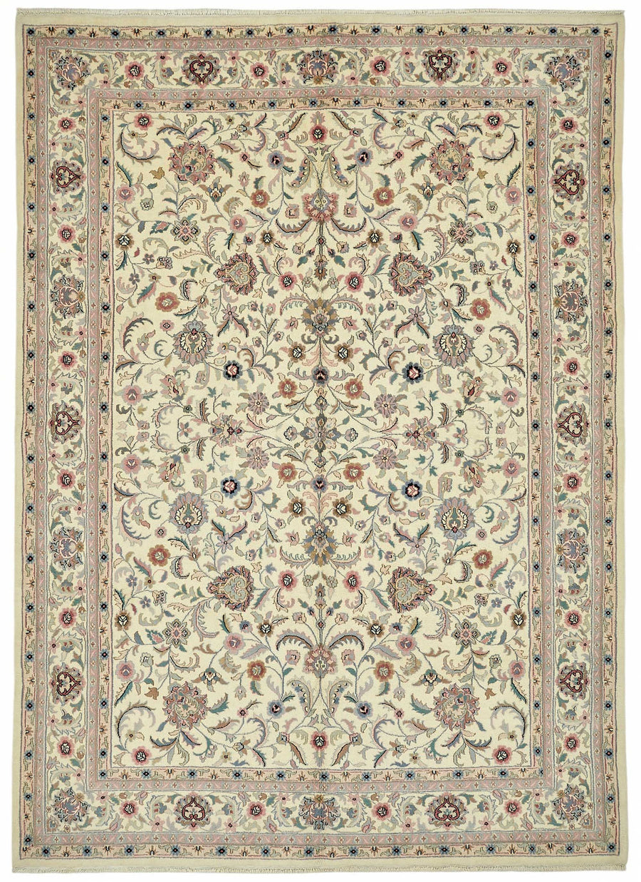 Vamave Düz Krem Halı Uşak El Dokuma Çiçek Desenli 267x375 cm 49256
