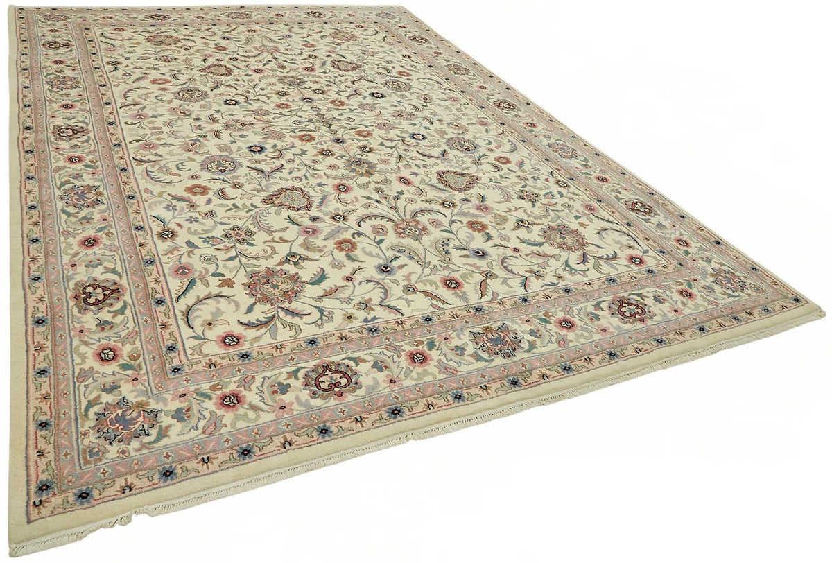 Vamave Düz Krem Halı Uşak El Dokuma Çiçek Desenli 267x375 cm 49256 – genel görünüm