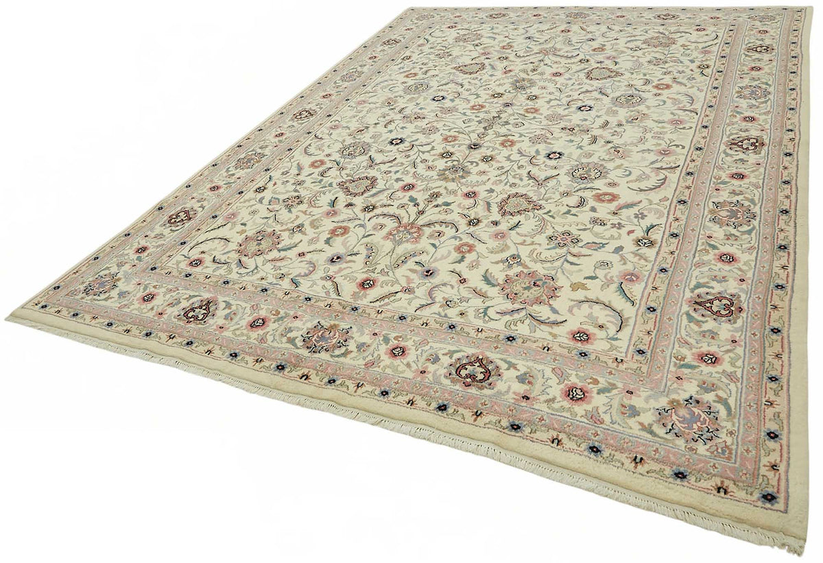 Vamave Düz Krem Halı Uşak El Dokuma Çiçek Desenli 267x375 cm 49256 – doku yakın çekim