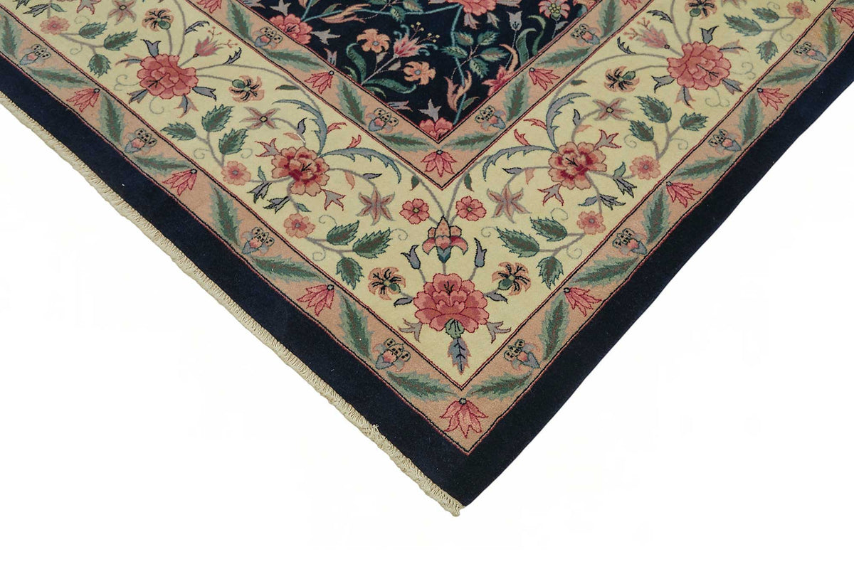 Vamave Lacivert Krem Çiçek Desenli Uşak El Dokuma Halı 306x428 cm – detay görünümü