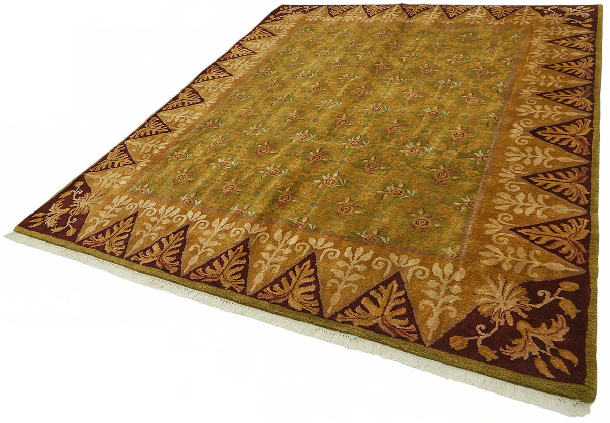 Vamave Yeşil Çiçek Desenli Uşak El Dokuma Halı 231x287 cm – doku yakın çekim