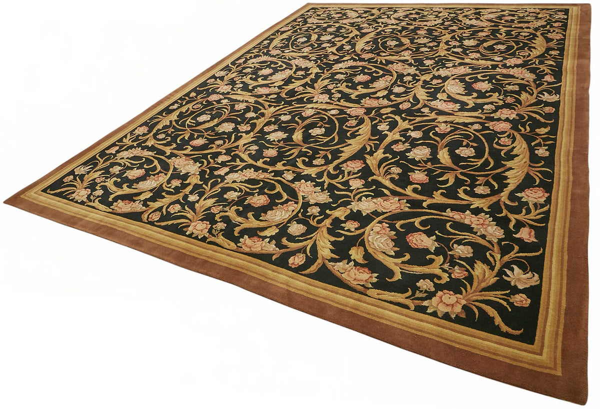 Vamave Siyah Çiçekli Uşak El Dokuma Halı 301x421 cm – doku yakın çekim