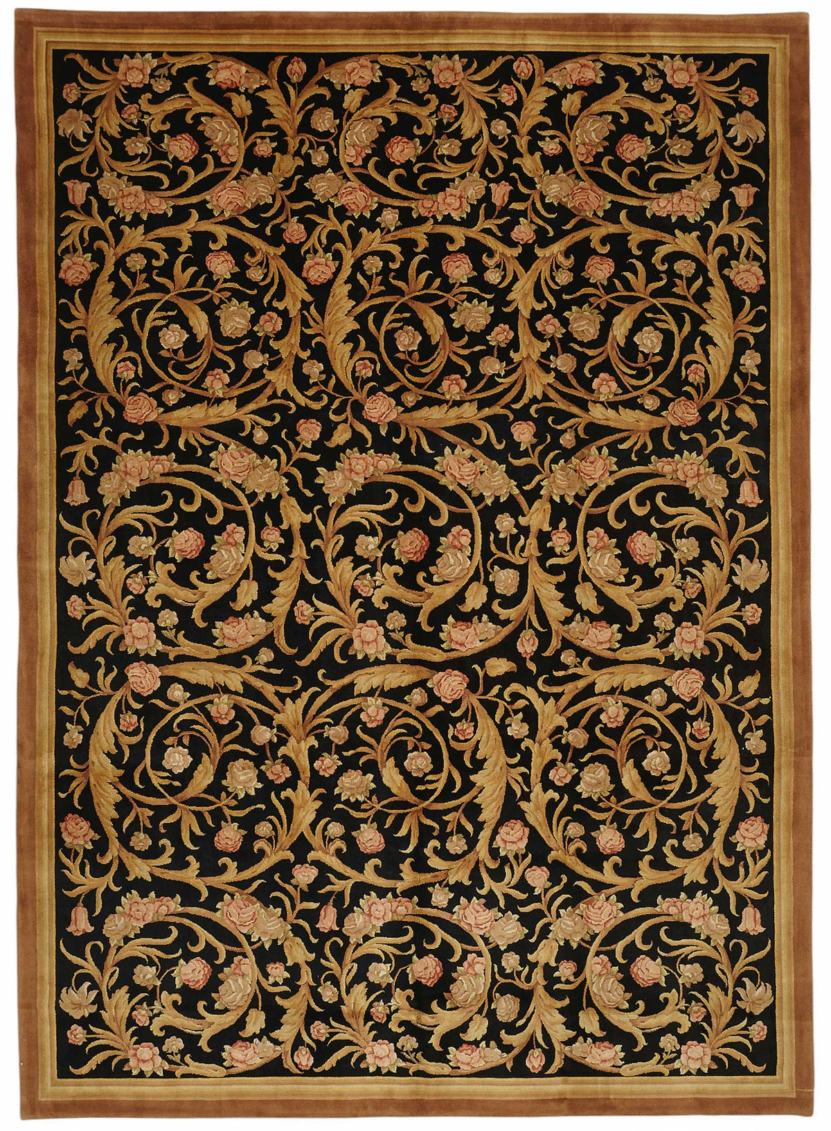 Vamave Siyah Gold Çiçek Desenli Yün El Dokuma Uşak Halı 287x402 cm