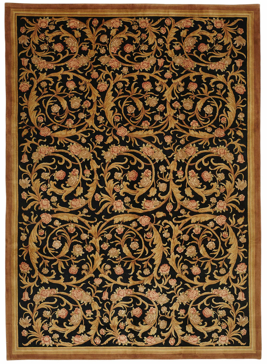 Vamave Siyah Gold Çiçek Desenli Yün El Dokuma Uşak Halı 287x402 cm