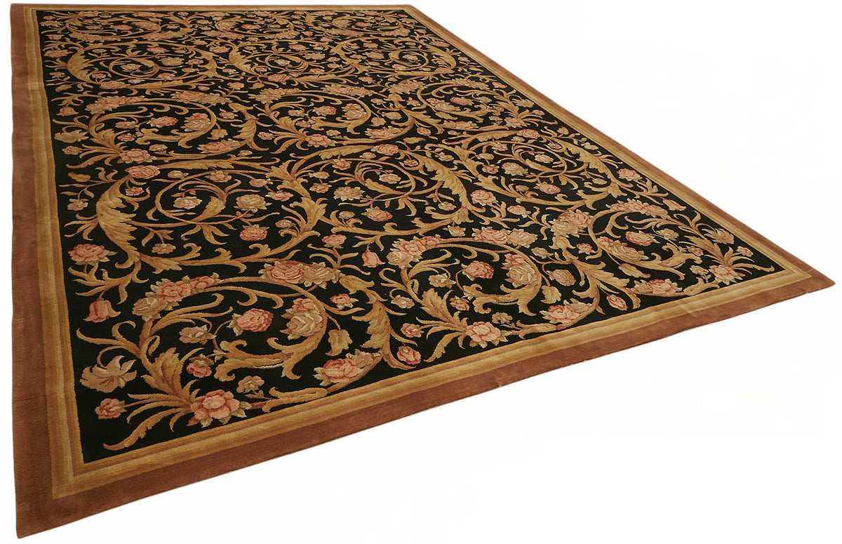 Vamave Siyah Gold Çiçek Desenli Yün El Dokuma Uşak Halı 287x402 cm – genel görünüm