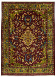 Vamave Bordo Yeşil Madalyon Desenli Uşak El Dokuma Halı 305x425 cm