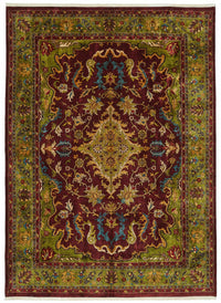 Vamave Bordo Yeşil Madalyon Desenli Uşak El Dokuma Halı 305x425 cm