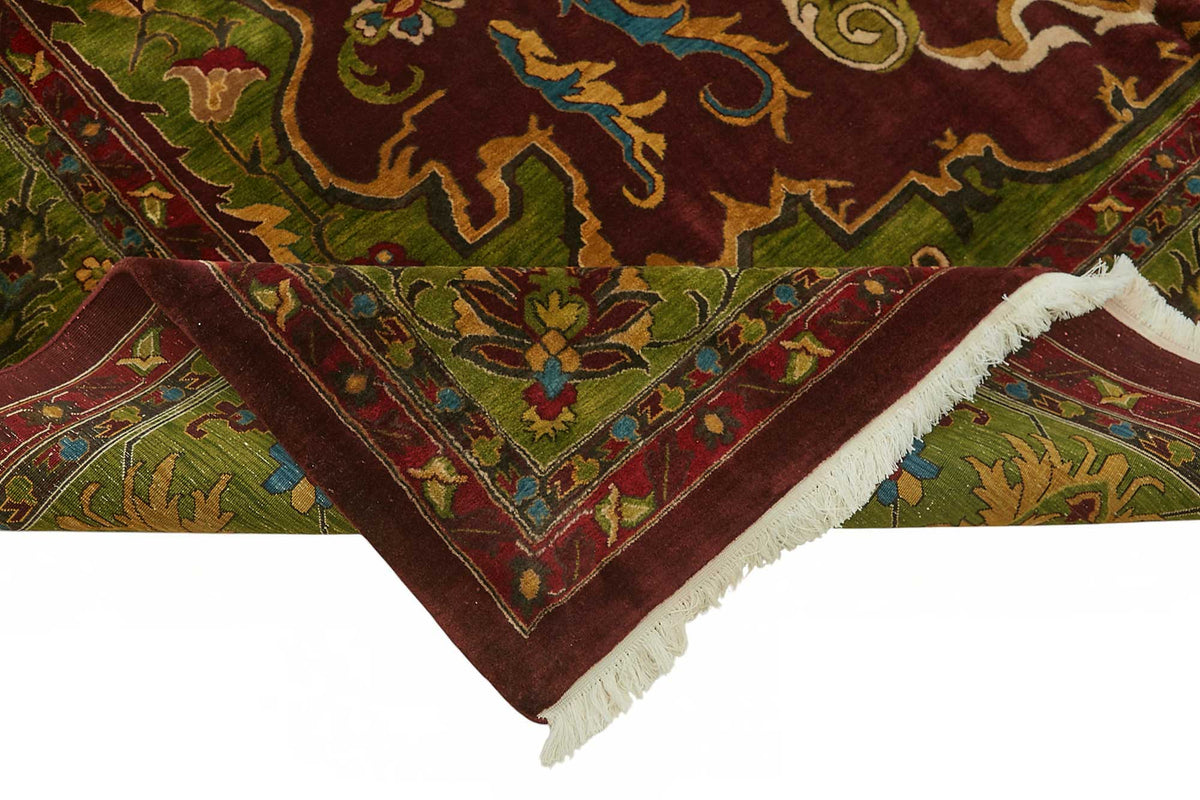 Vamave Bordo Yeşil Madalyon Desenli Uşak El Dokuma Halı 305x425 cm – kenar detayı