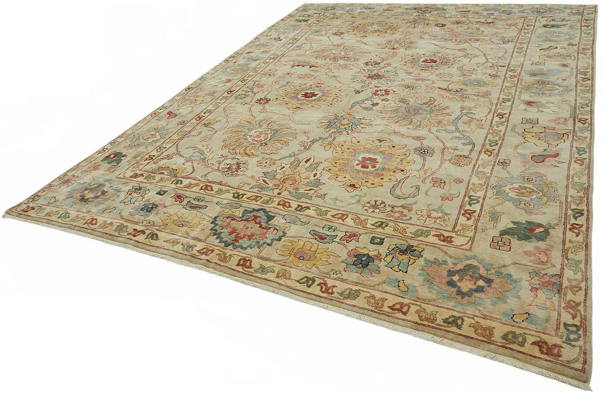 Vamave Vintage Uşak Halı Bej Zeminli Çiçek Desenli 296x428 cm – doku yakın çekim
