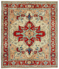 Vamave Kırmızı Etnik Halı Lacivert ve Bej Tonlu Uşak Dokuma 281x327 cm