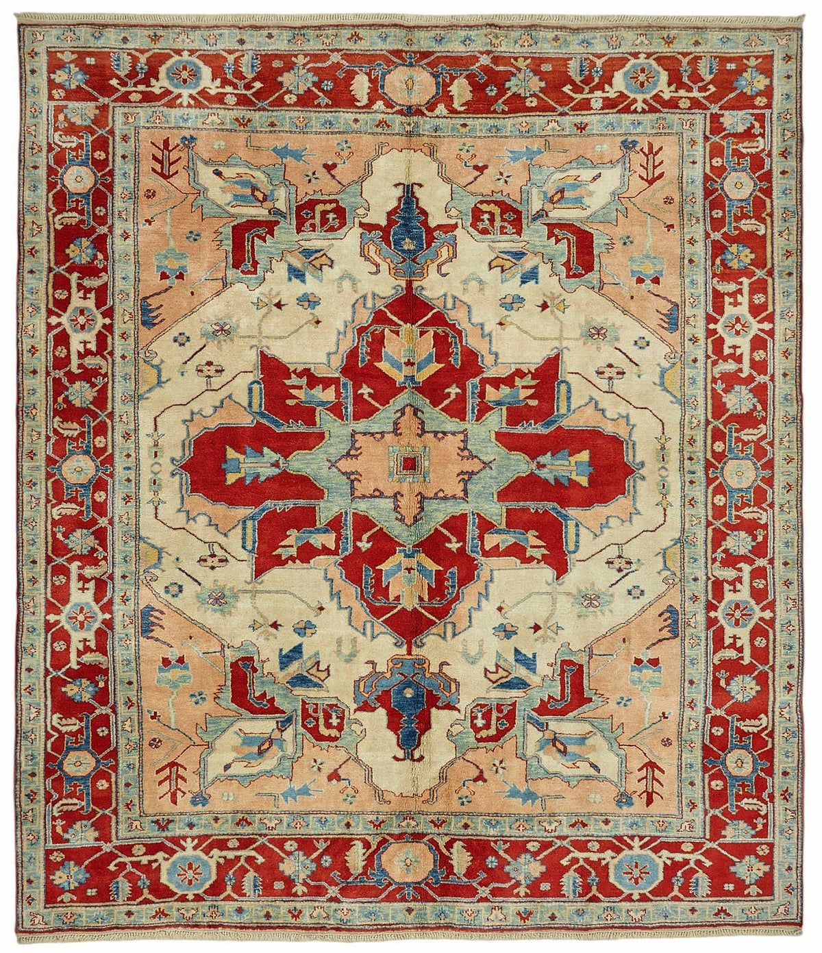 Vamave Kırmızı Etnik Halı Lacivert ve Bej Tonlu Uşak Dokuma 281x327 cm