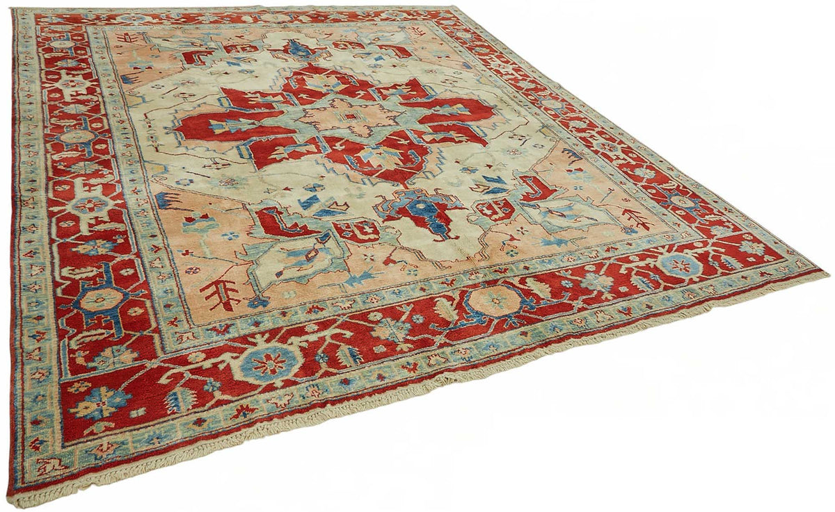 Vamave Kırmızı Etnik Halı Lacivert ve Bej Tonlu Uşak Dokuma 281x327 cm – genel görünüm