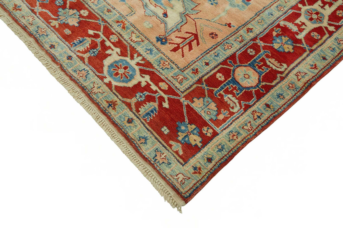 Vamave Kırmızı Etnik Halı Lacivert ve Bej Tonlu Uşak Dokuma 281x327 cm – detay görünümü