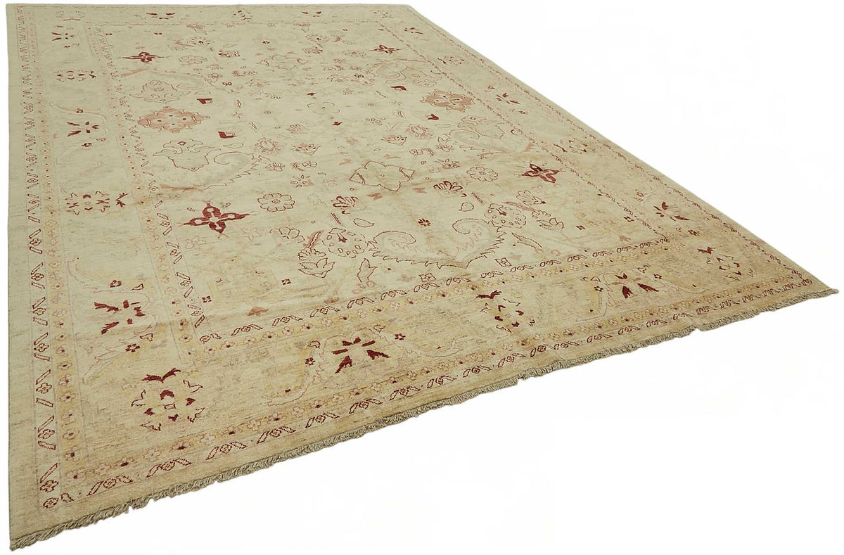 Vamave Bej Bordo Çiçekli Uşak El Dokuma Halı 294x403 cm – genel görünüm