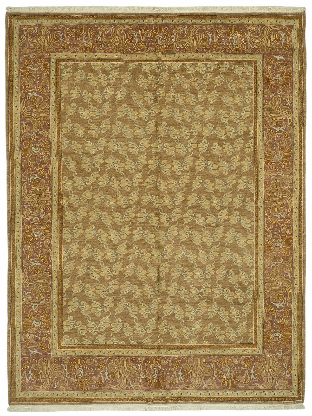 Vamave Kahverengi Bej Çiçek Desenli Uşak El Dokuma Halı 250x330 cm