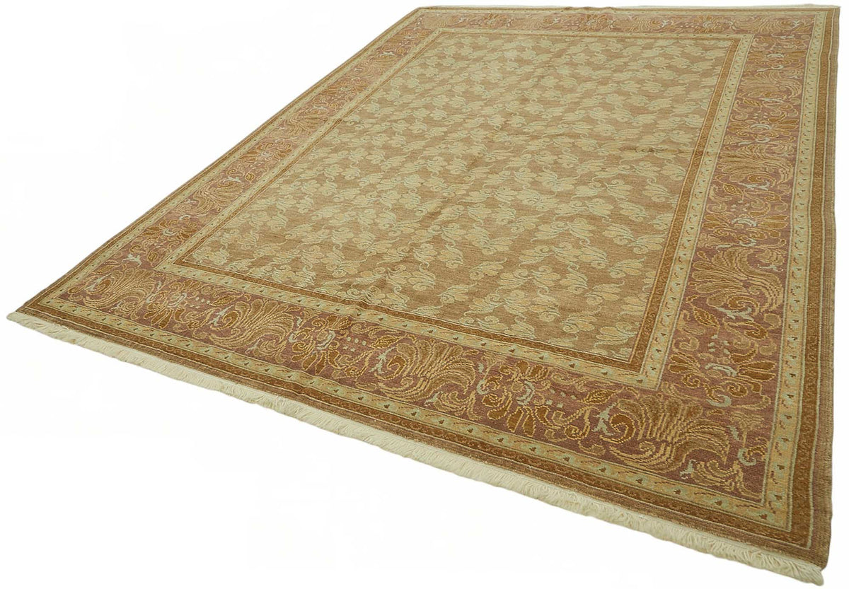 Vamave Kahverengi Bej Çiçek Desenli Uşak El Dokuma Halı 250x330 cm – doku yakın çekim