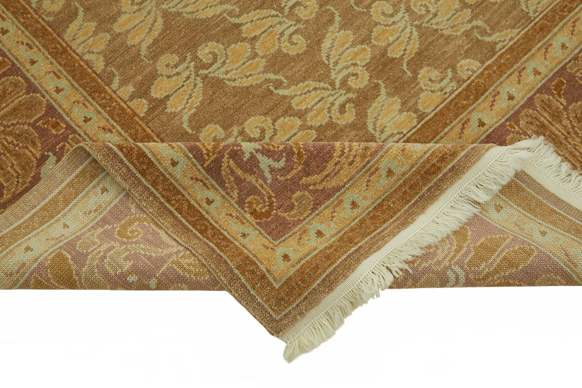 Vamave Kahverengi Bej Çiçek Desenli Uşak El Dokuma Halı 250x330 cm – kenar detayı