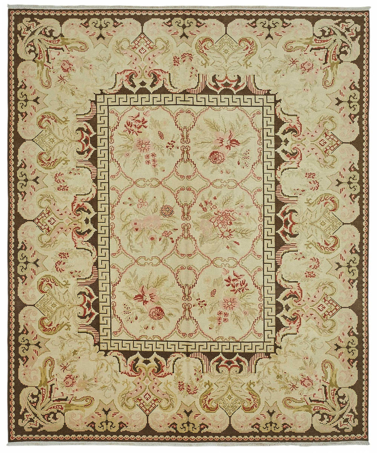 Vamave Bej Kahverengi Çiçek Desenli Uşak El Dokuma Halı 305x370 cm