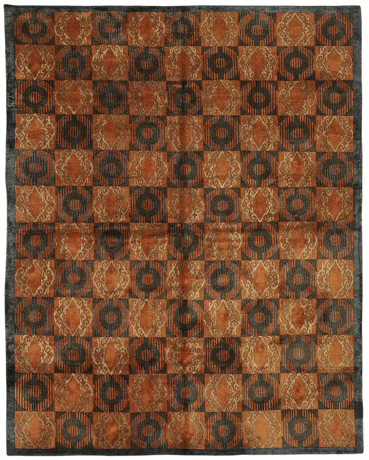 Vamave Turuncu Geometrik Desenli Yün Uşak Halı 273x349 cm