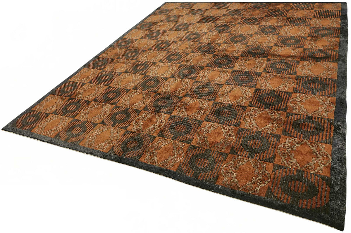 Vamave Turuncu Geometrik Desenli Yün Uşak Halı 273x349 cm – doku yakın çekim