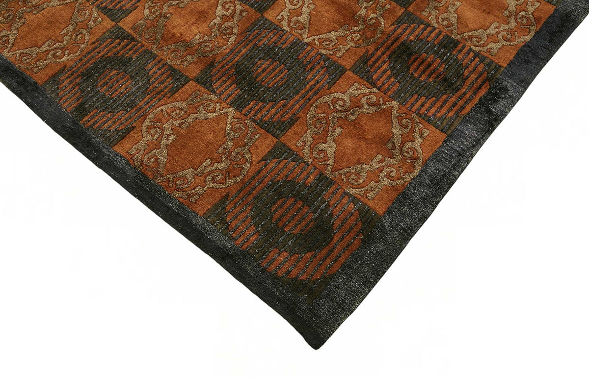 Vamave Turuncu Geometrik Desenli Yün Uşak Halı 273x349 cm – detay görünümü
