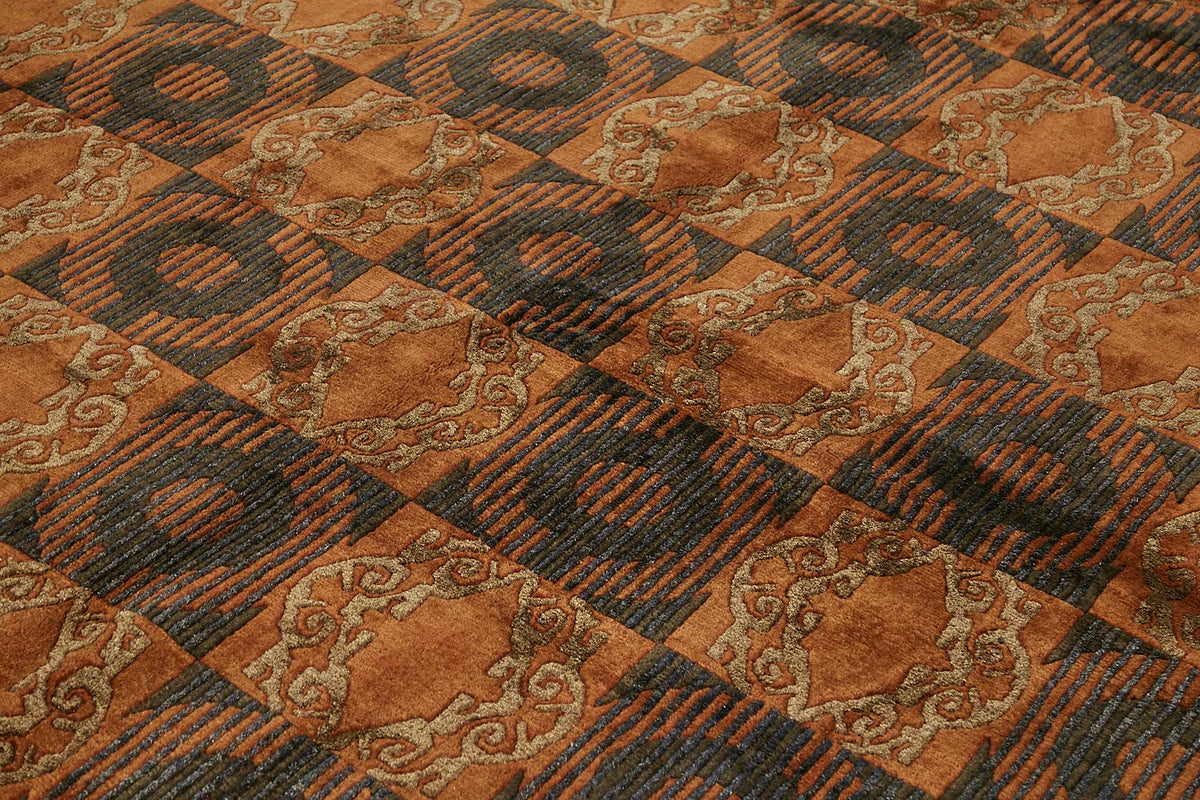 Vamave Turuncu Geometrik Desenli Yün Uşak Halı 273x349 cm – mekânda kullanım
