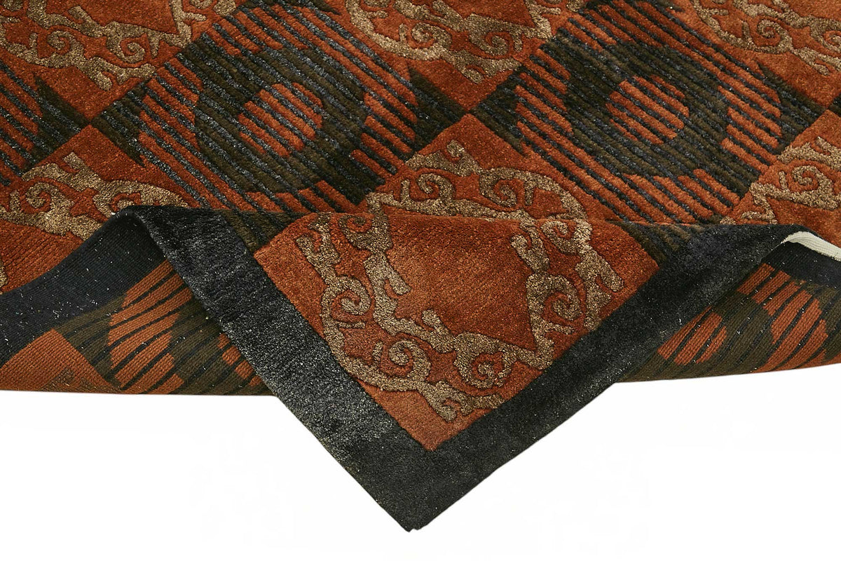 Vamave Turuncu Geometrik Desenli Yün Uşak Halı 273x349 cm – kenar detayı