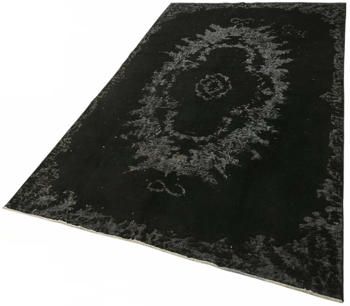 Besko Oyma Desenli Siyah Gri Madalyon El Dokuma Halı 150x259 cm 49319 – doku yakın çekim