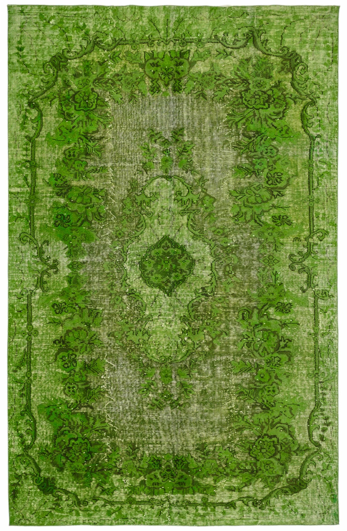 Besko Yeşil Eskitme Halı Oyma Desenli Vintage El Dokuma 180x288 cm