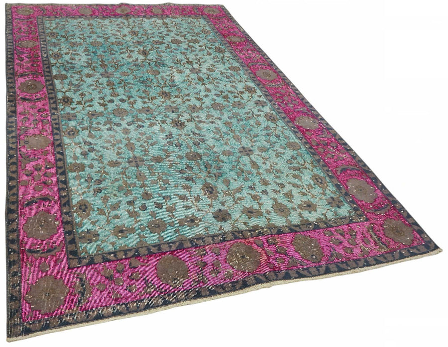Besko Turkuaz Pembe Çiçekli Oyma Desenli El Dokuma Halı 154x258 cm – genel görünüm