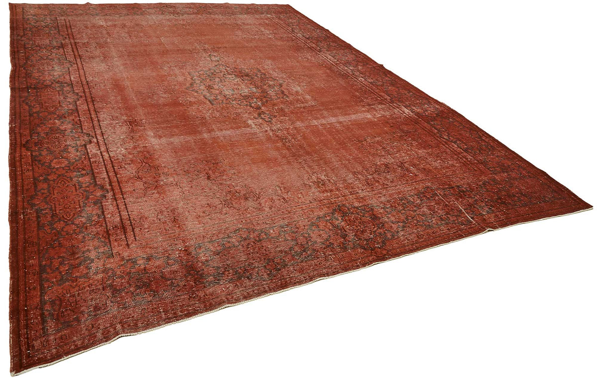 Zelko Kırmızı ve Bej Madalyon Desenli Eskitme El Dokuma Halı 297x402 cm – genel görünüm