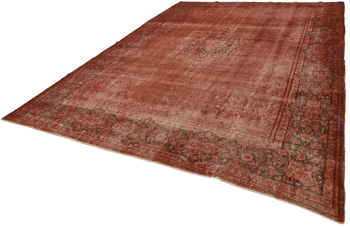 Zelko Kırmızı ve Bej Madalyon Desenli Eskitme El Dokuma Halı 297x402 cm – doku yakın çekim