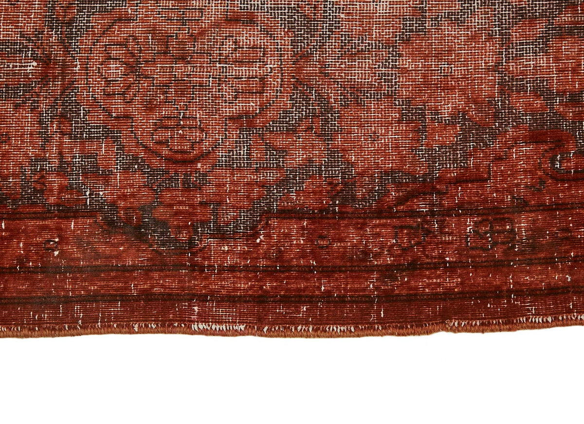 Zelko Kırmızı ve Bej Madalyon Desenli Eskitme El Dokuma Halı 297x402 cm – farklı açı