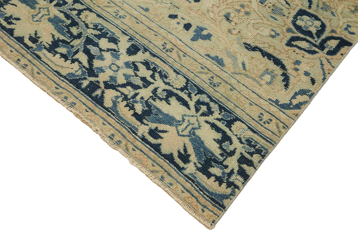 Rusvo Vintage Bej Lacivert Madalyon Desenli El Dokuma Halı 160x403 cm – detay görünümü
