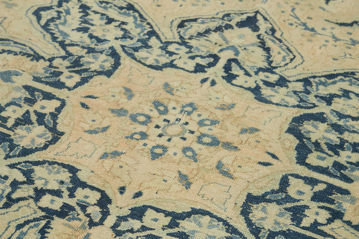 Rusvo Vintage Bej Lacivert Madalyon Desenli El Dokuma Halı 160x403 cm – mekânda kullanım