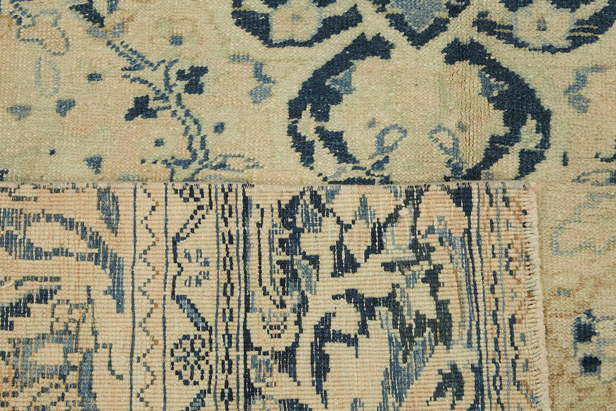Rusvo Vintage Bej Lacivert Madalyon Desenli El Dokuma Halı 160x403 cm – arka yüz görünümü