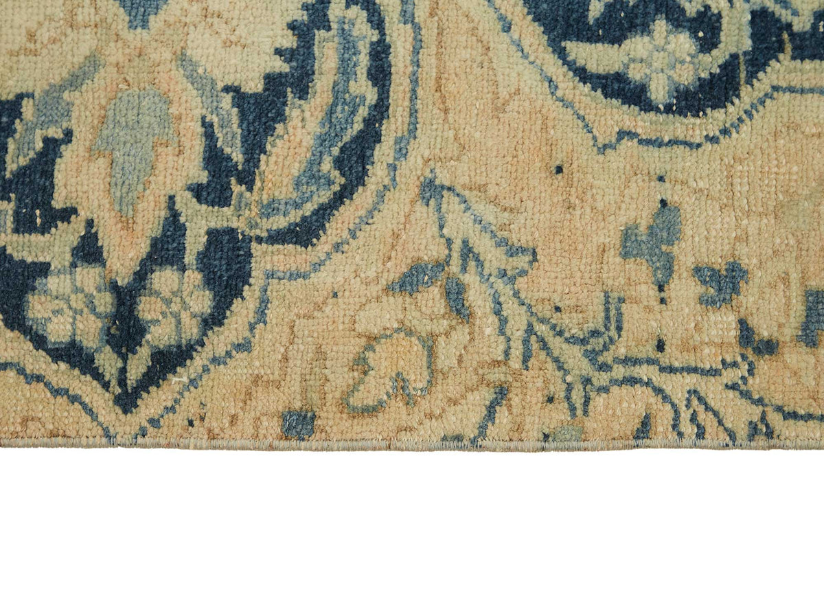 Rusvo Vintage Bej Lacivert Madalyon Desenli El Dokuma Halı 160x403 cm – farklı açı