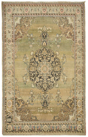 Rusvo Yeşil Bej Madalyon Desenli Vintage Yün Halı 200x310 cm